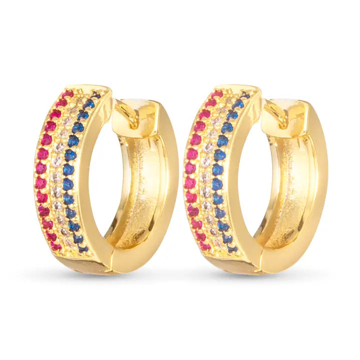 Gold Red White Blue Stripe Huggie Earrings