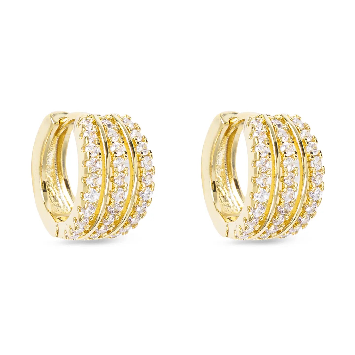 Gold Triple Row Huggie Hoop Earrings