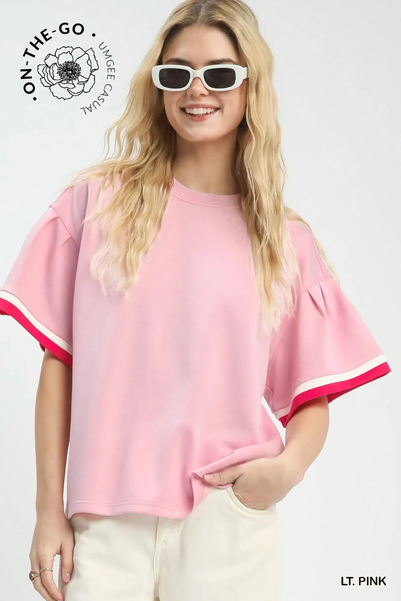 Light Pink Bell Sleeve Knit Top