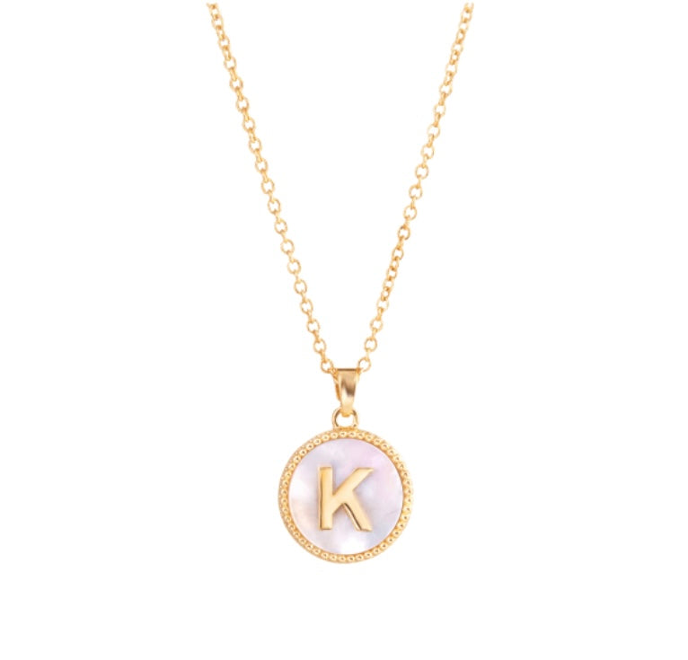 Gold Mother of Pearl Initial Necklace
