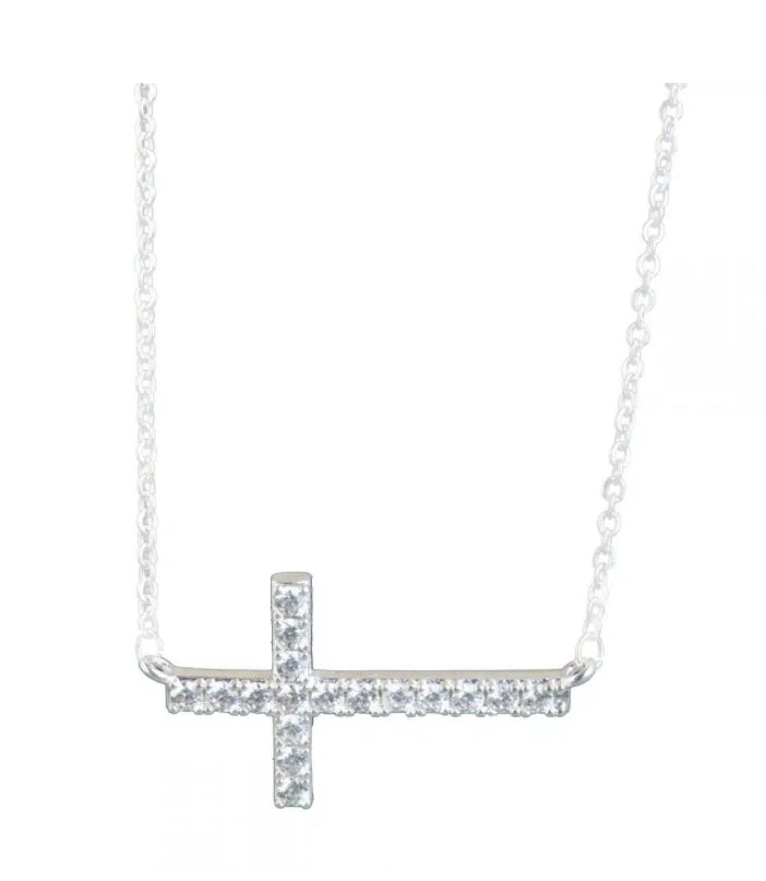 Laying Cross Silver Necklace