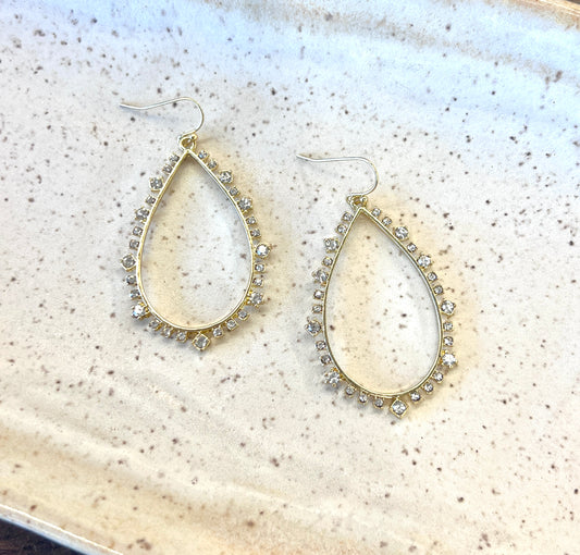 Teardrop Shape Earrings with Rhinestone Border