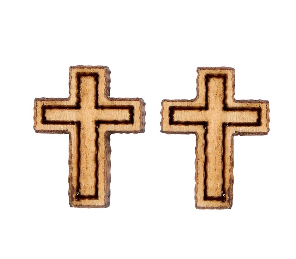 Mark 9:23 Wood Cross Earrings