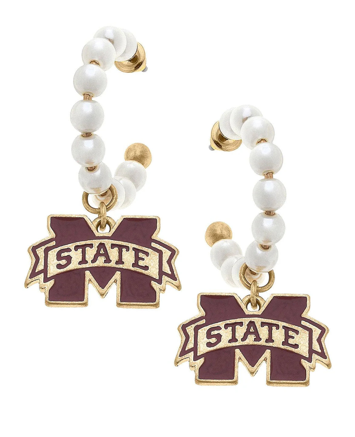 Mississippi State Bulldogs Pearl Hoop Drop Earrings