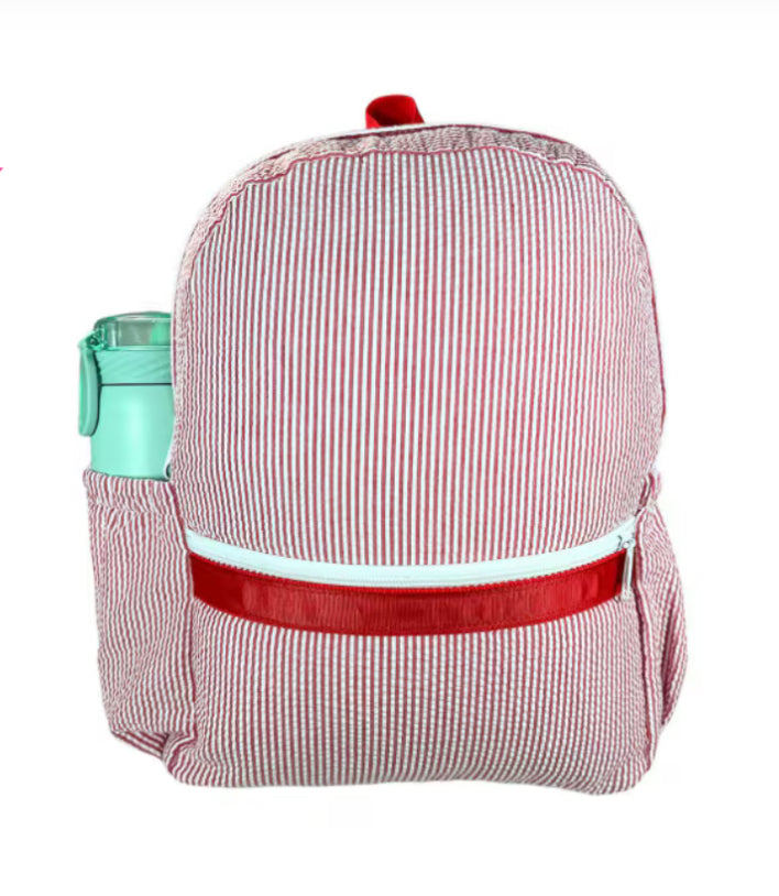 Red Seersucker Backpack