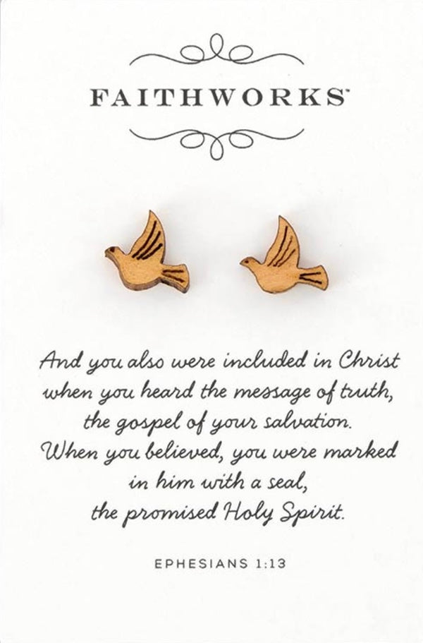 Ephesians 1:13 Wood Bird Earrings