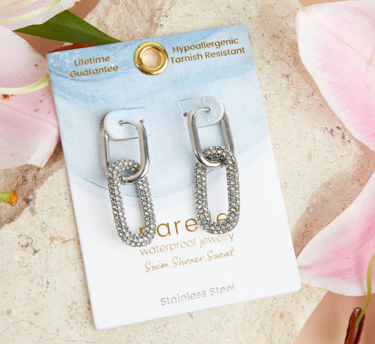 Silver Pave Linked Hoop Earrings