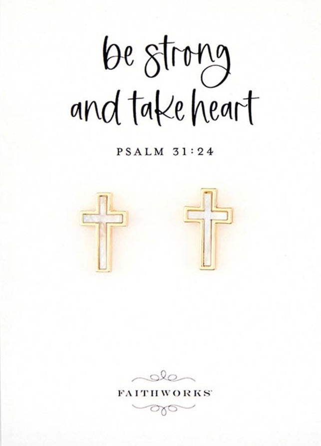 Mother Of Pearl Cross Earrings
