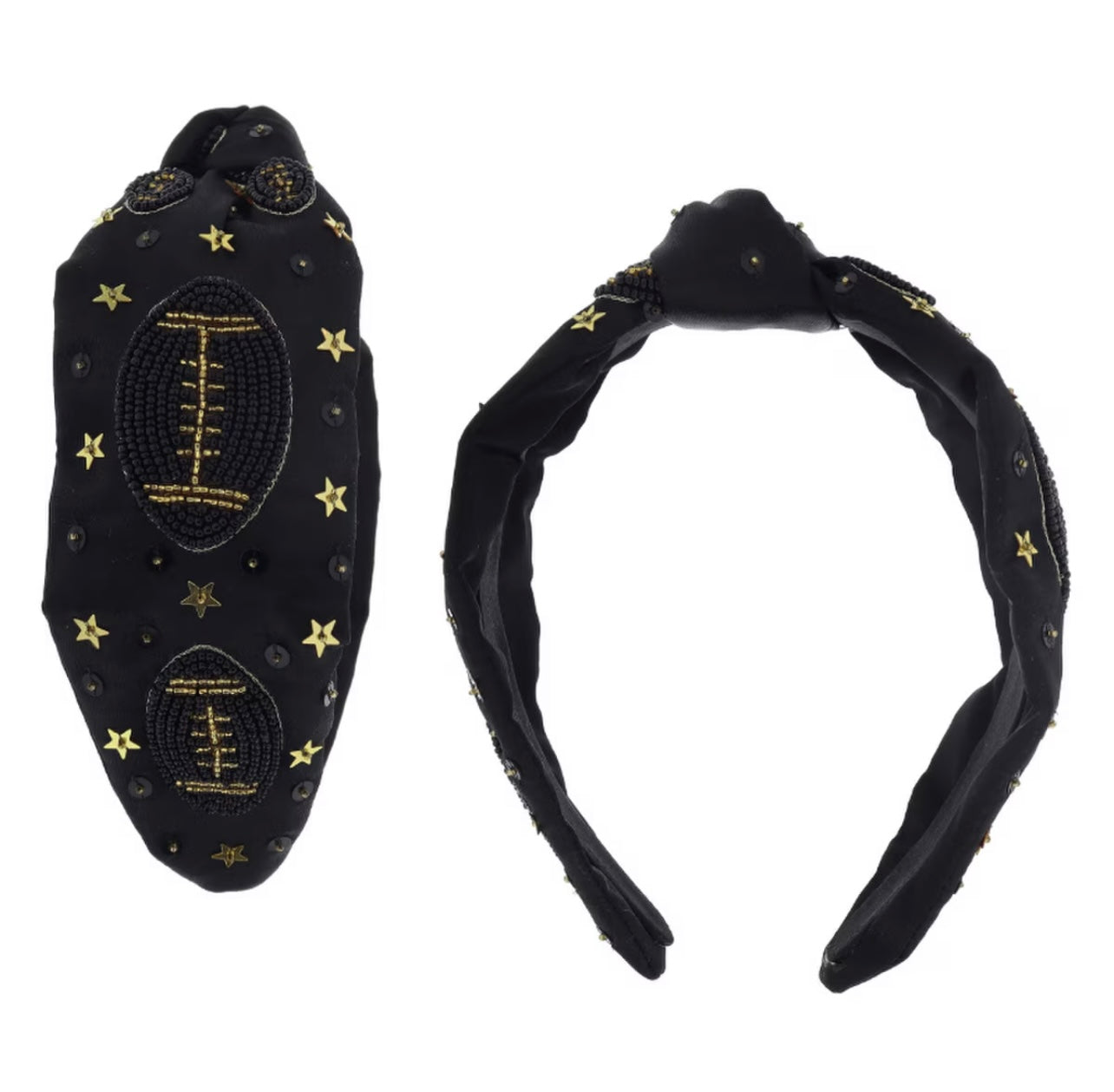 Black With Gold Star Football Headband