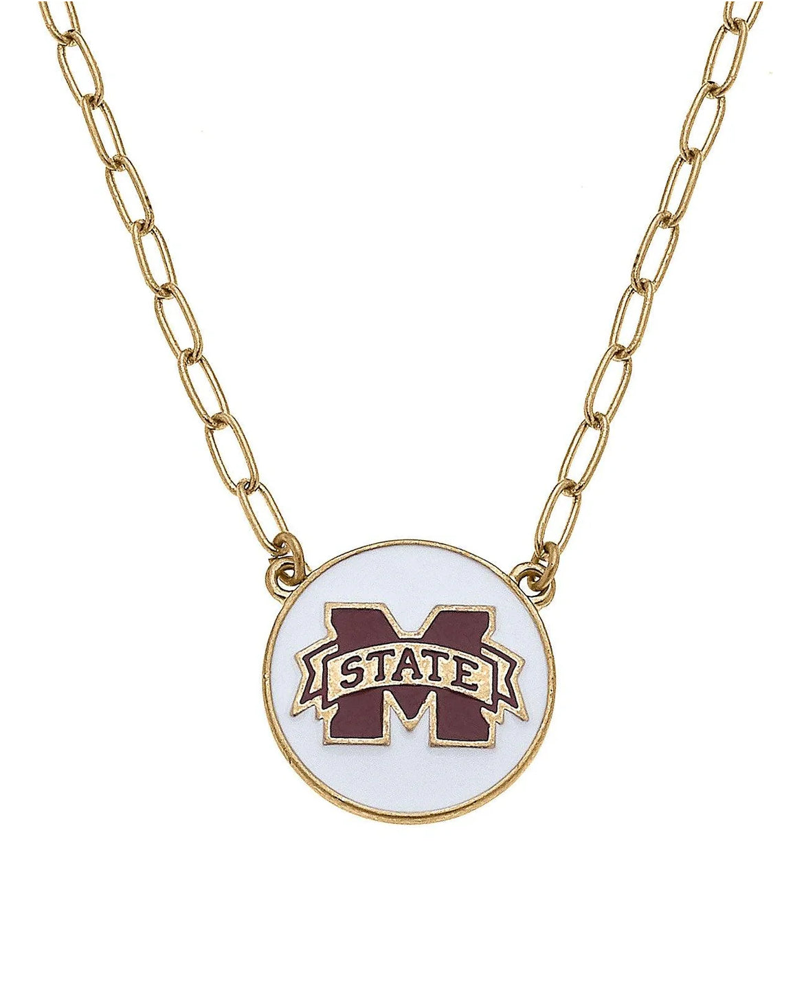 Mississippi State Bulldogs Disc Pendant Necklace White