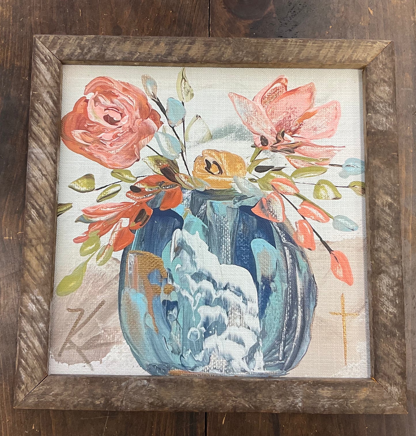 Navy & Teal Floral Vase Painting