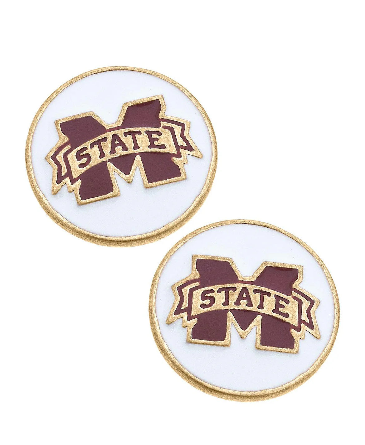 Mississippi State Bulldogs Disc Stud Earrings White