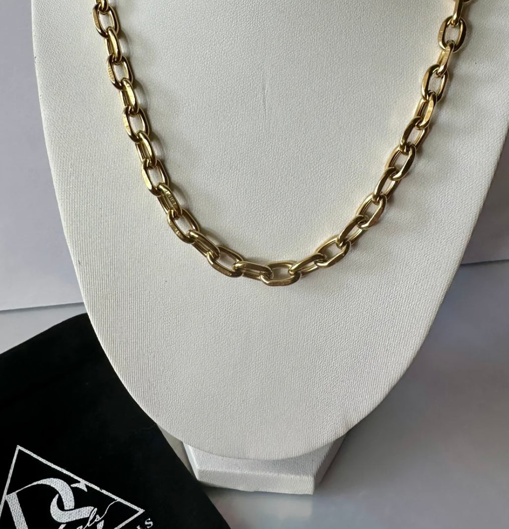 Flat Link Chain Necklace - 18k Gold Plated Stainless Steel