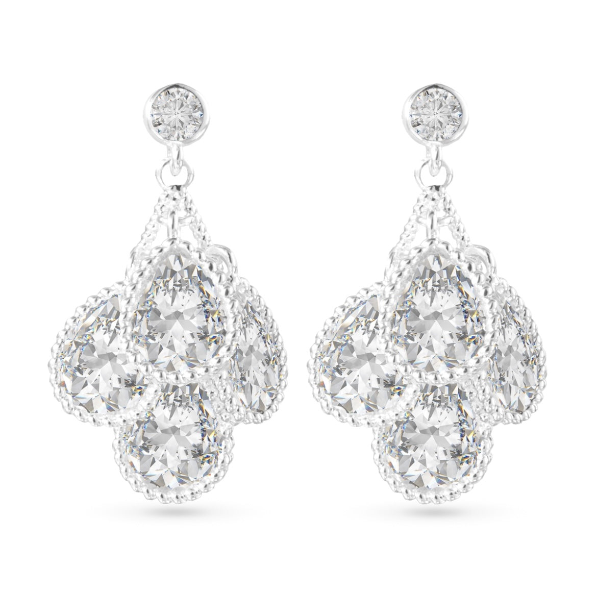 Silver Teardrop Cluster Earrings