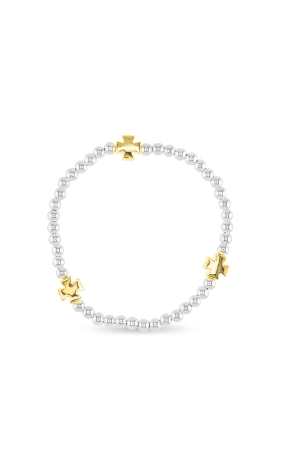 Silver Bead W/ Gold Cross Large Bracelet