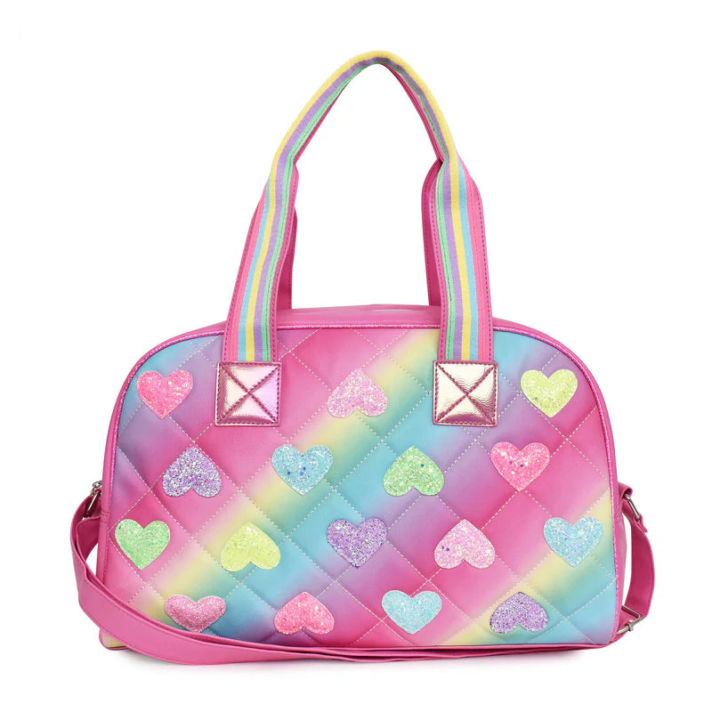Quilted Ombre Heart-Patched Medium Duffle Bag