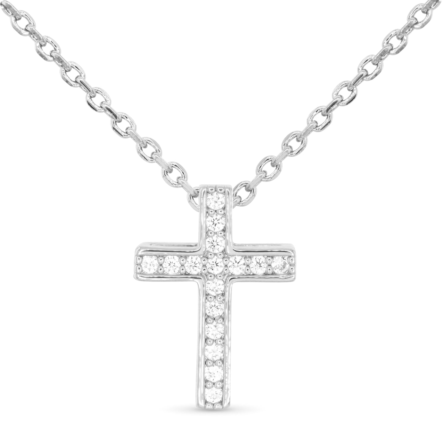 Silver CZ Channel Set Cross Necklace