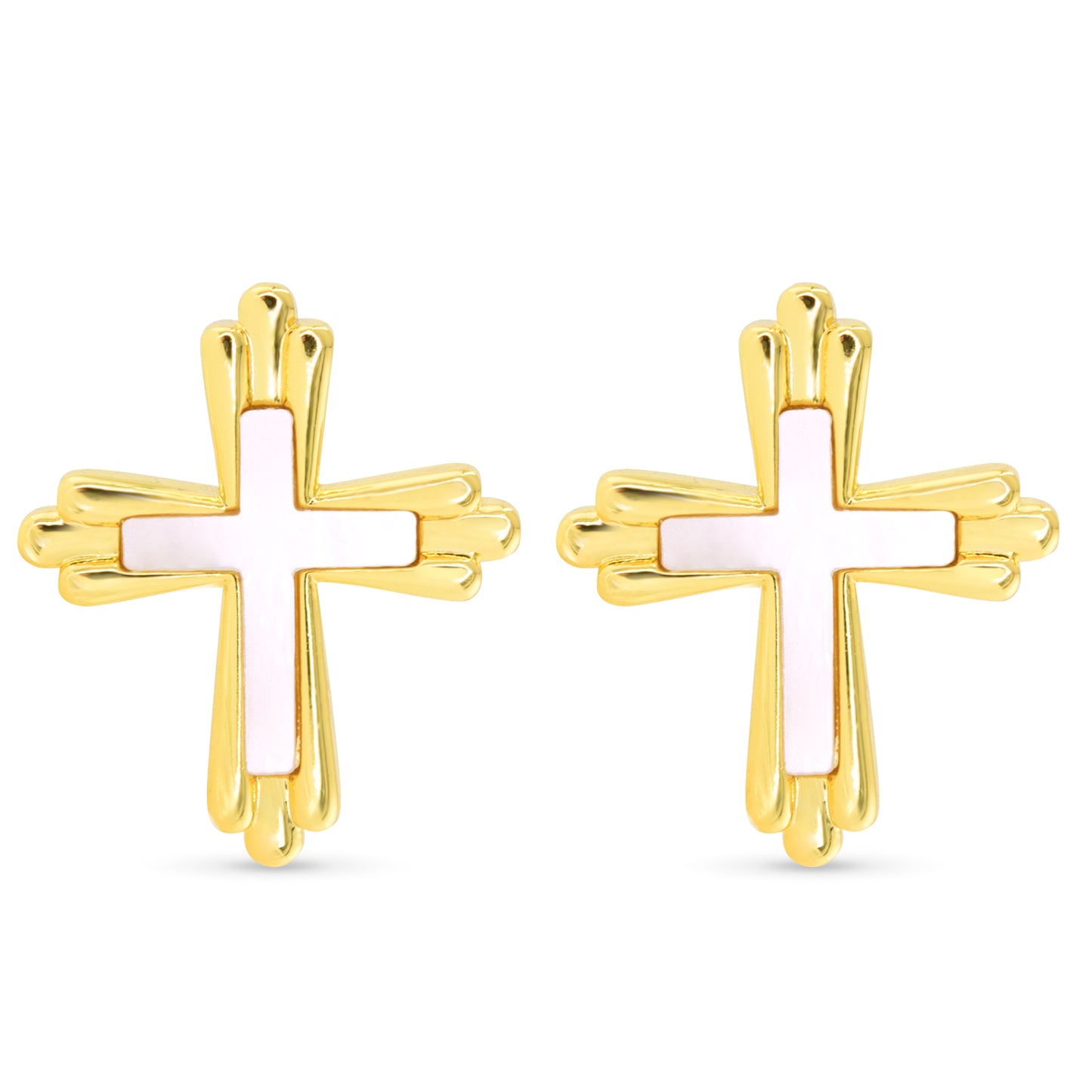 Gold MOP Inset Traditional Cross Earrings