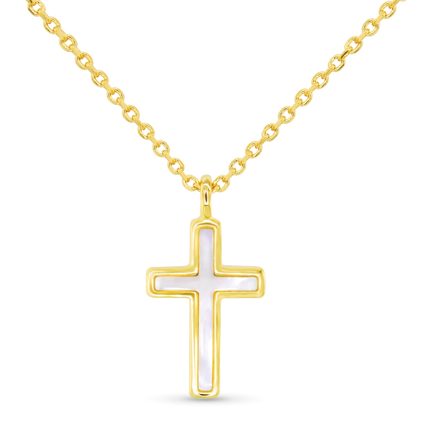 Gold MOP Channel Inset Cross Necklace