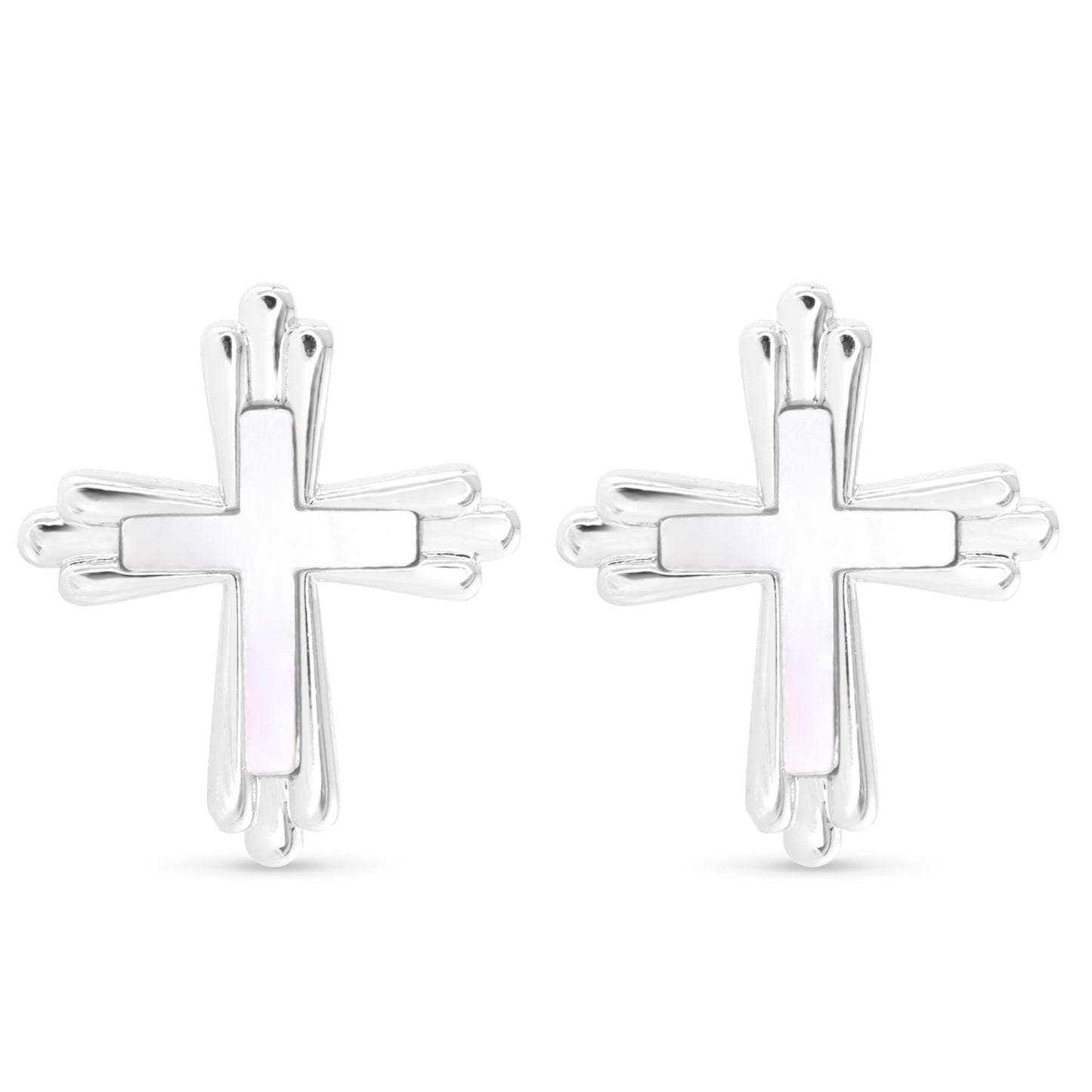Silver MOP Inset Traditional Cross Earrings