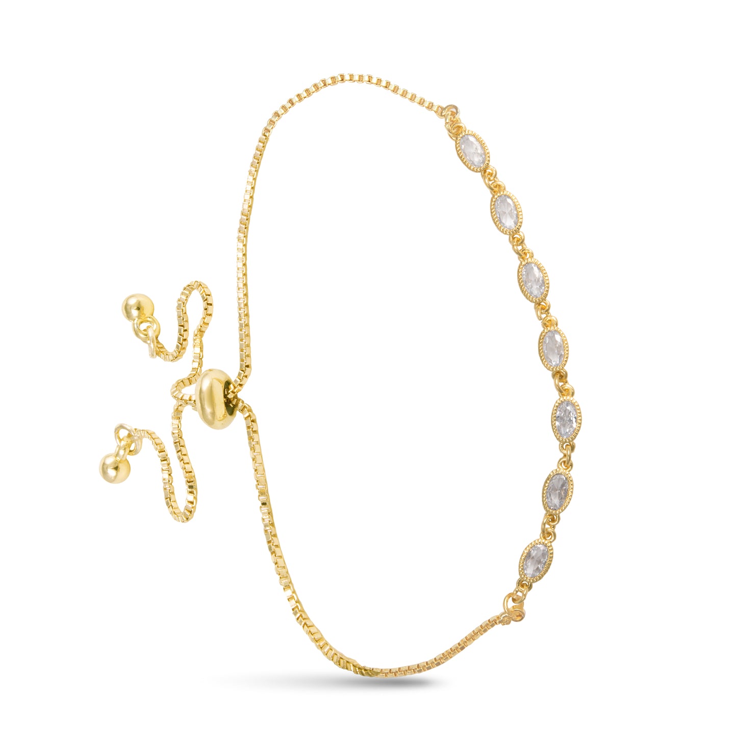 Gold 7 Oval CZ Pull Cord Bracelet