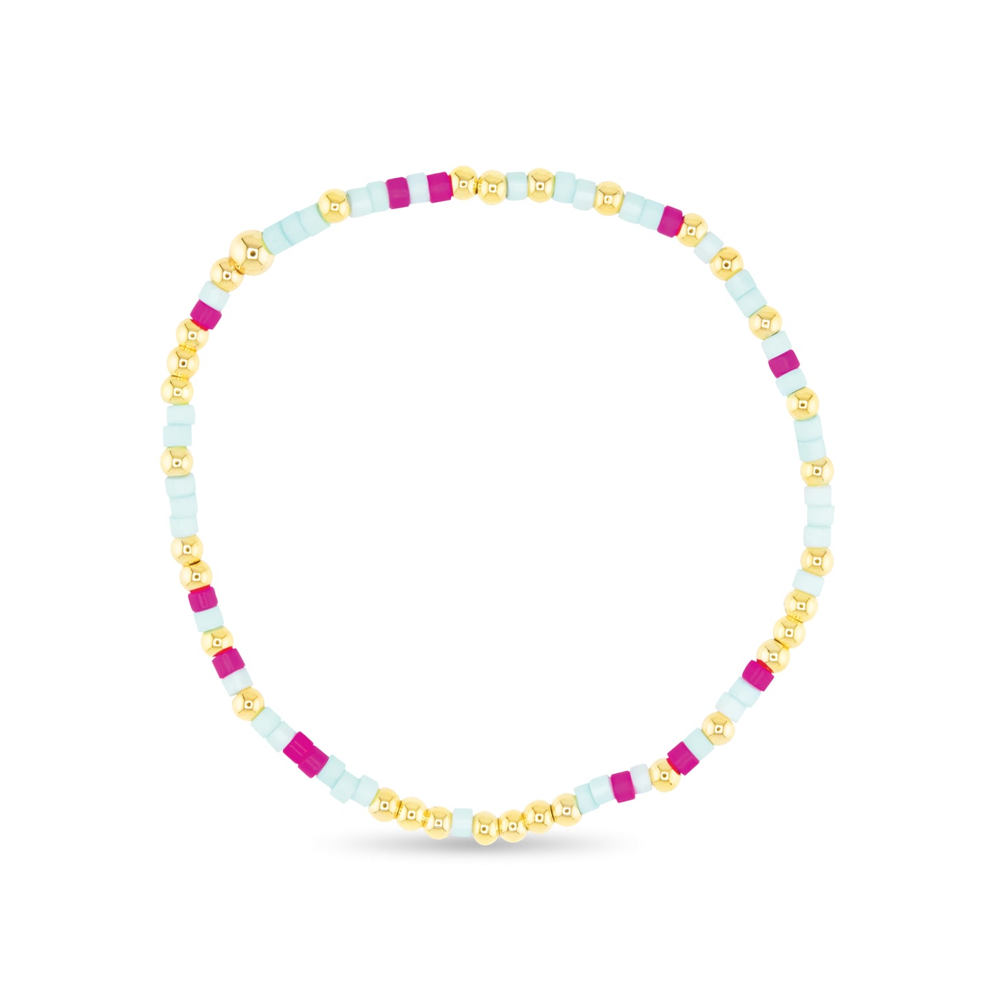 Gold Bead Blue Pink Multi Stretch Bracelet