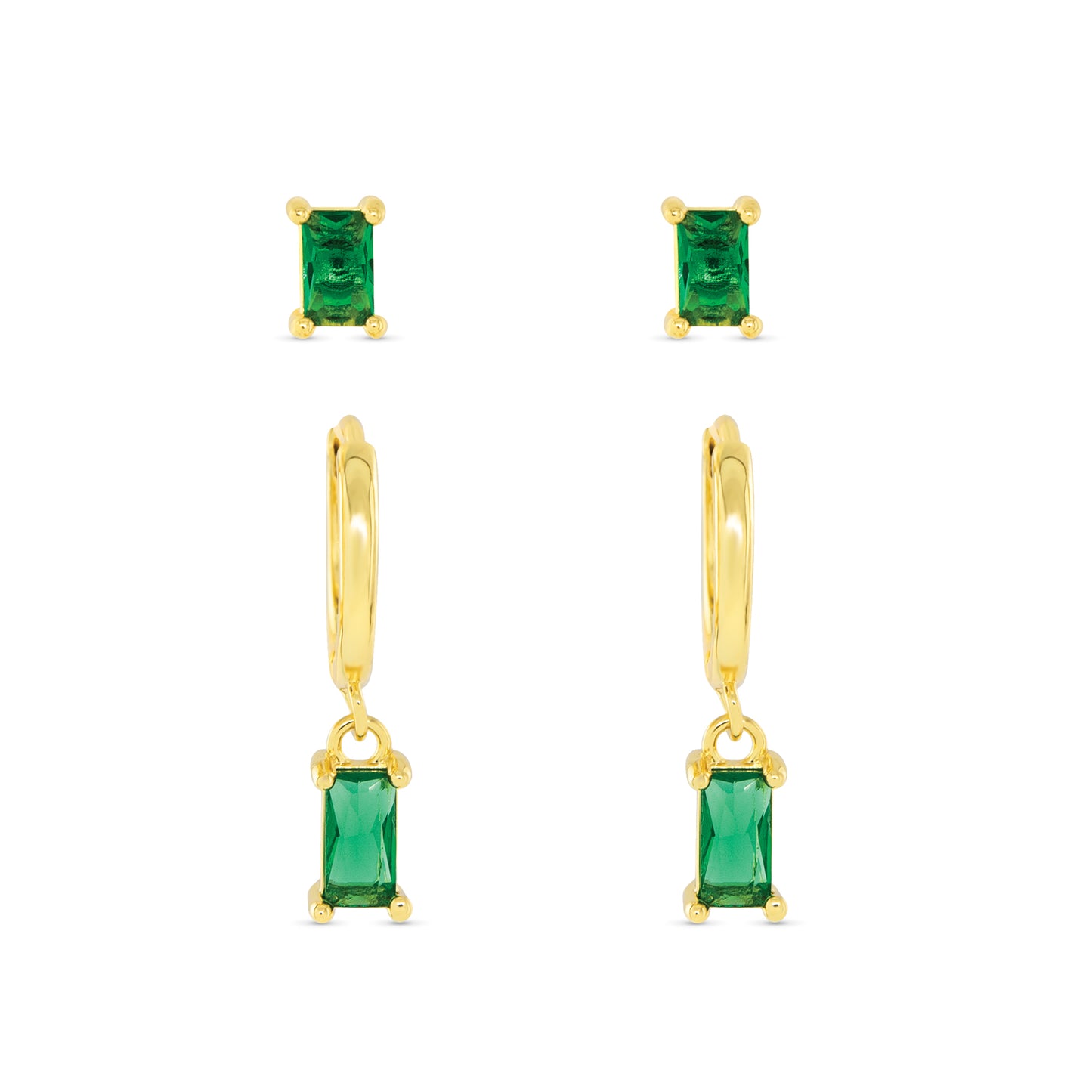 Gold CZ Emerald Duo Earrings
