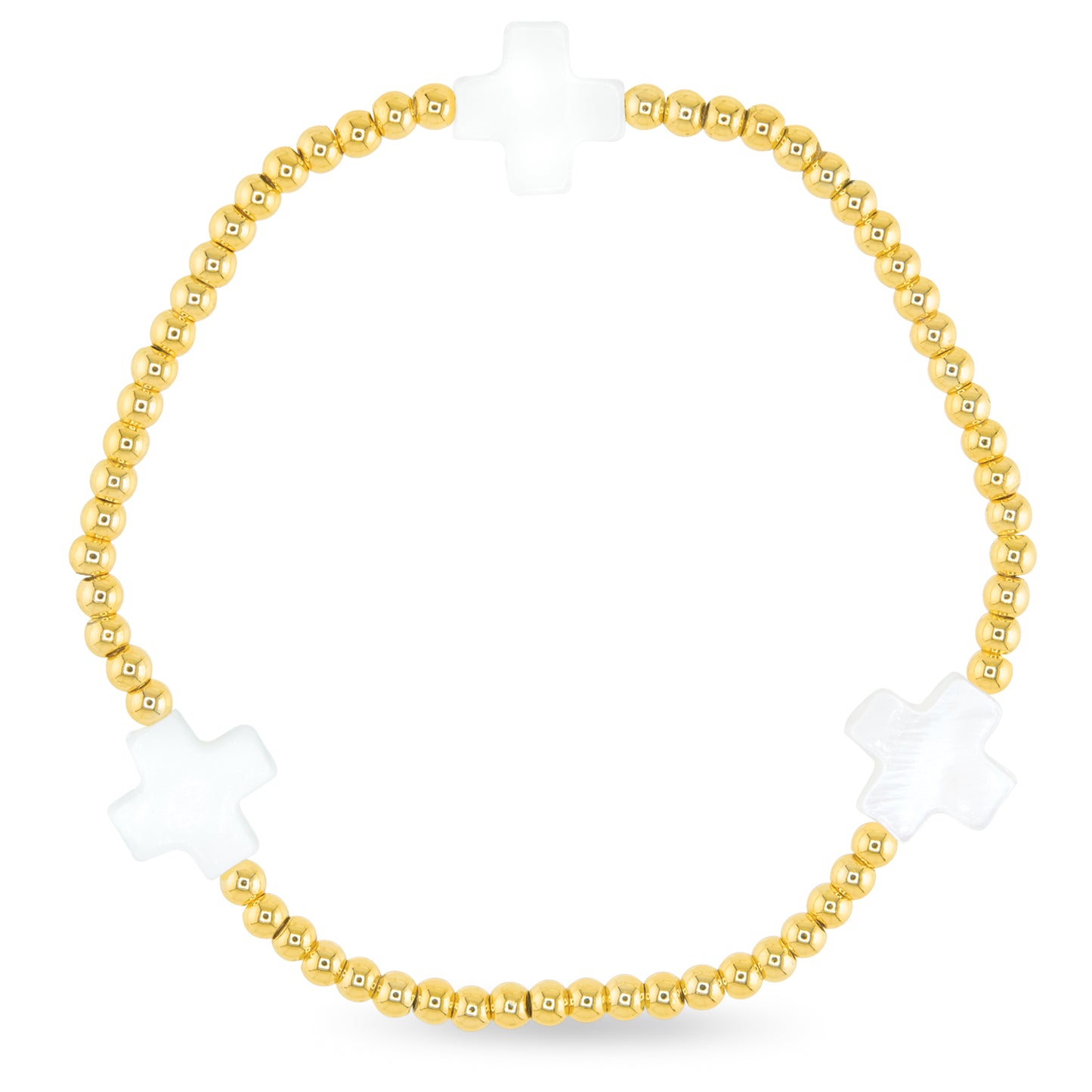 Gold Bead W/ White Cross Small Bracelet