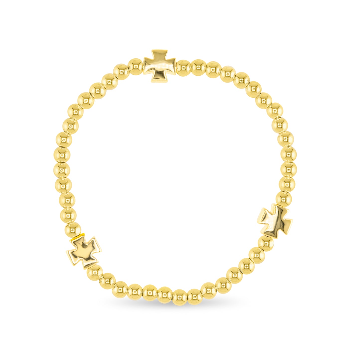 Gold Bead w/Gold Cross Large Bracelet