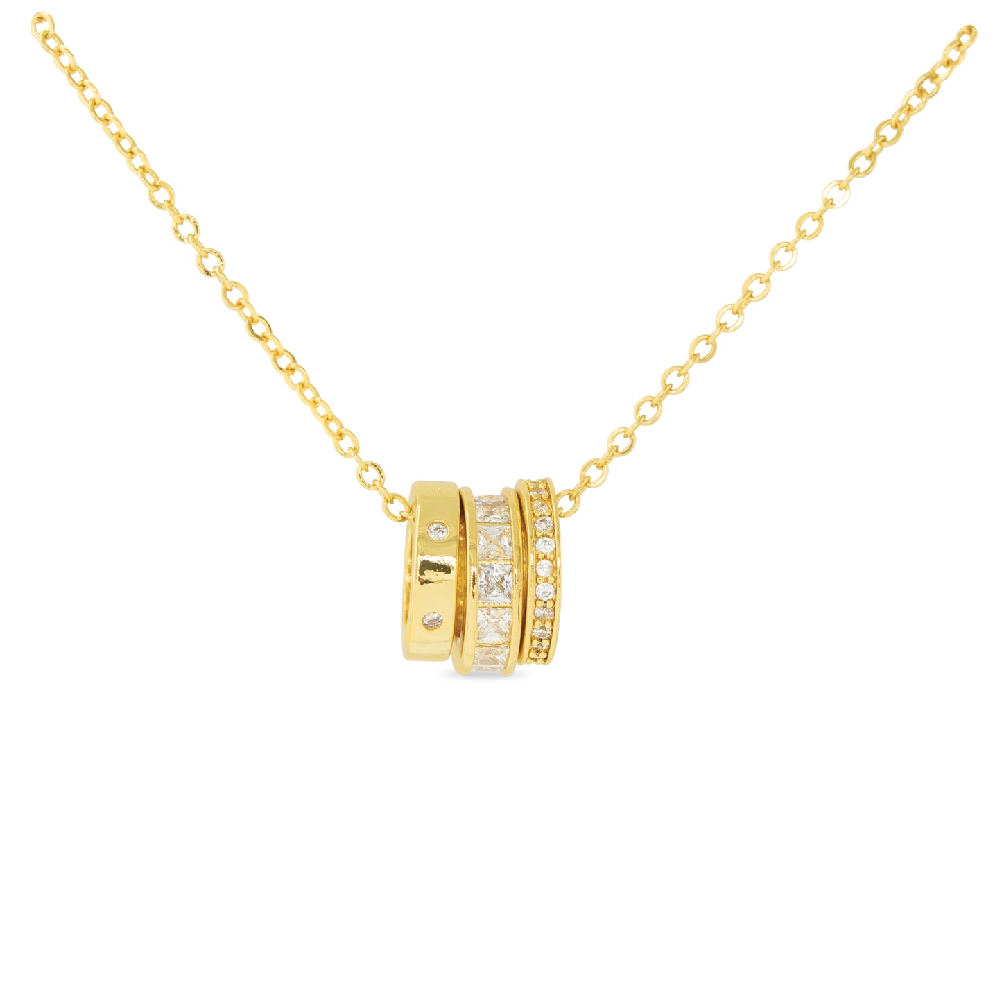 Gold CZ Triple Ring Necklace