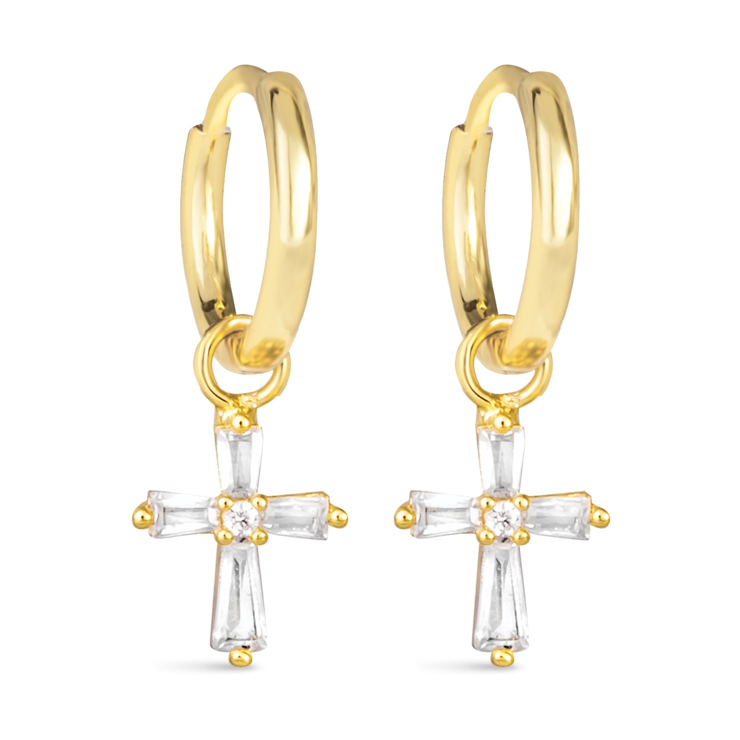 Gold Hoop Taper Cross Earrings