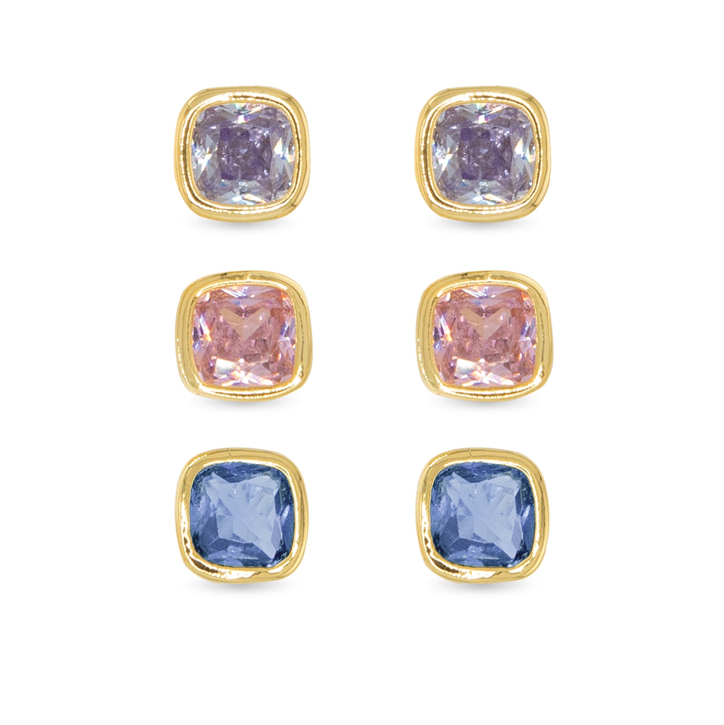 Gold CZ Pastel Trio Earrings