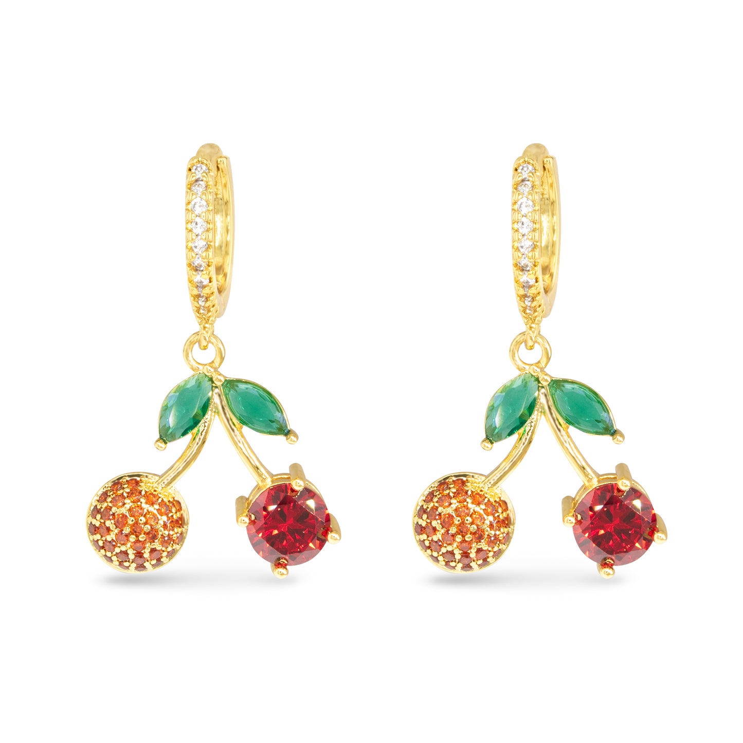 Gold CZ Cherry Hoop Earrings
