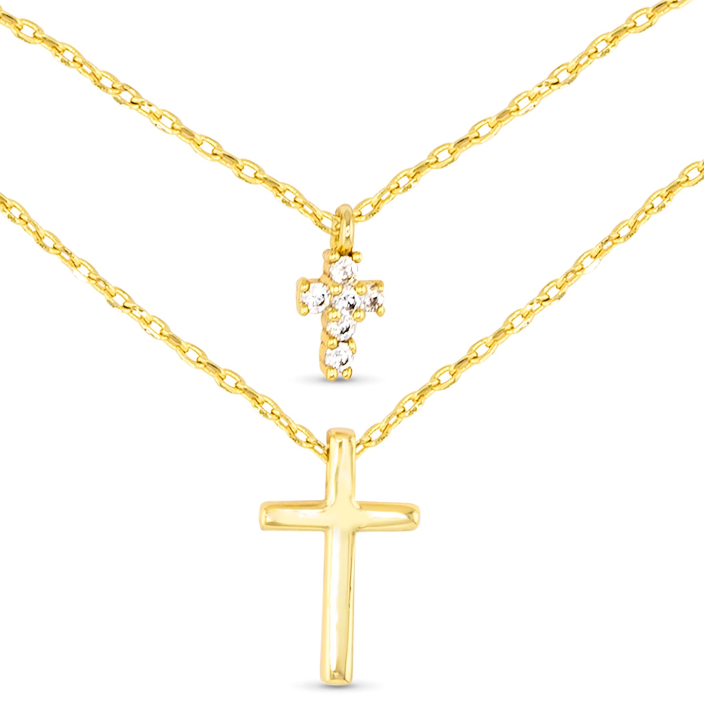 Gold Double Cross Necklace