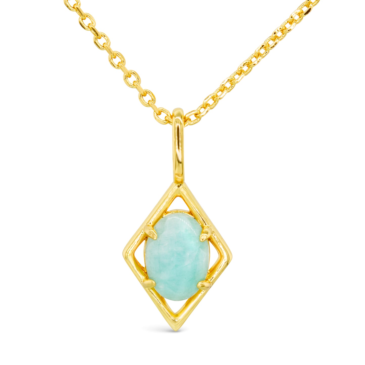 Gold Blue MOP Pendant Necklace
