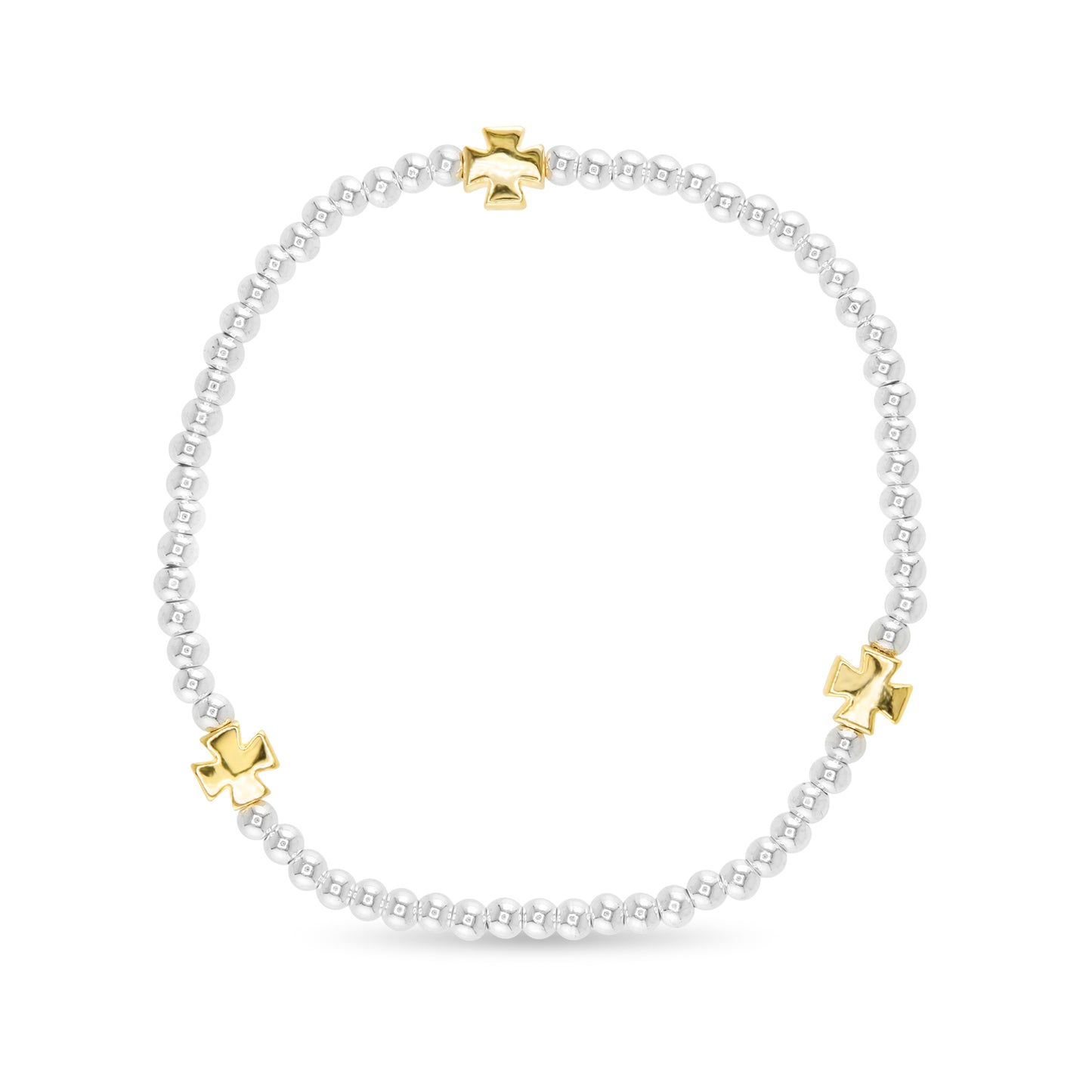 Silver Bead W/ Gold Cross Small Bracelet