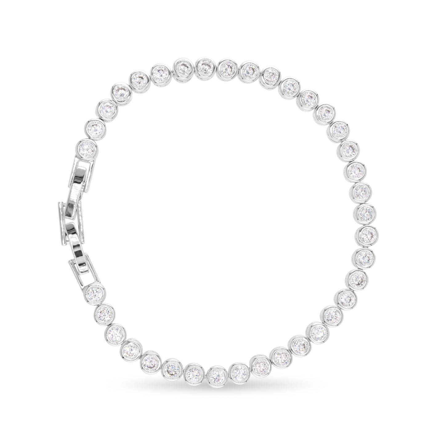 Silver CZ Solitaire Bezel Tennis Bracelet