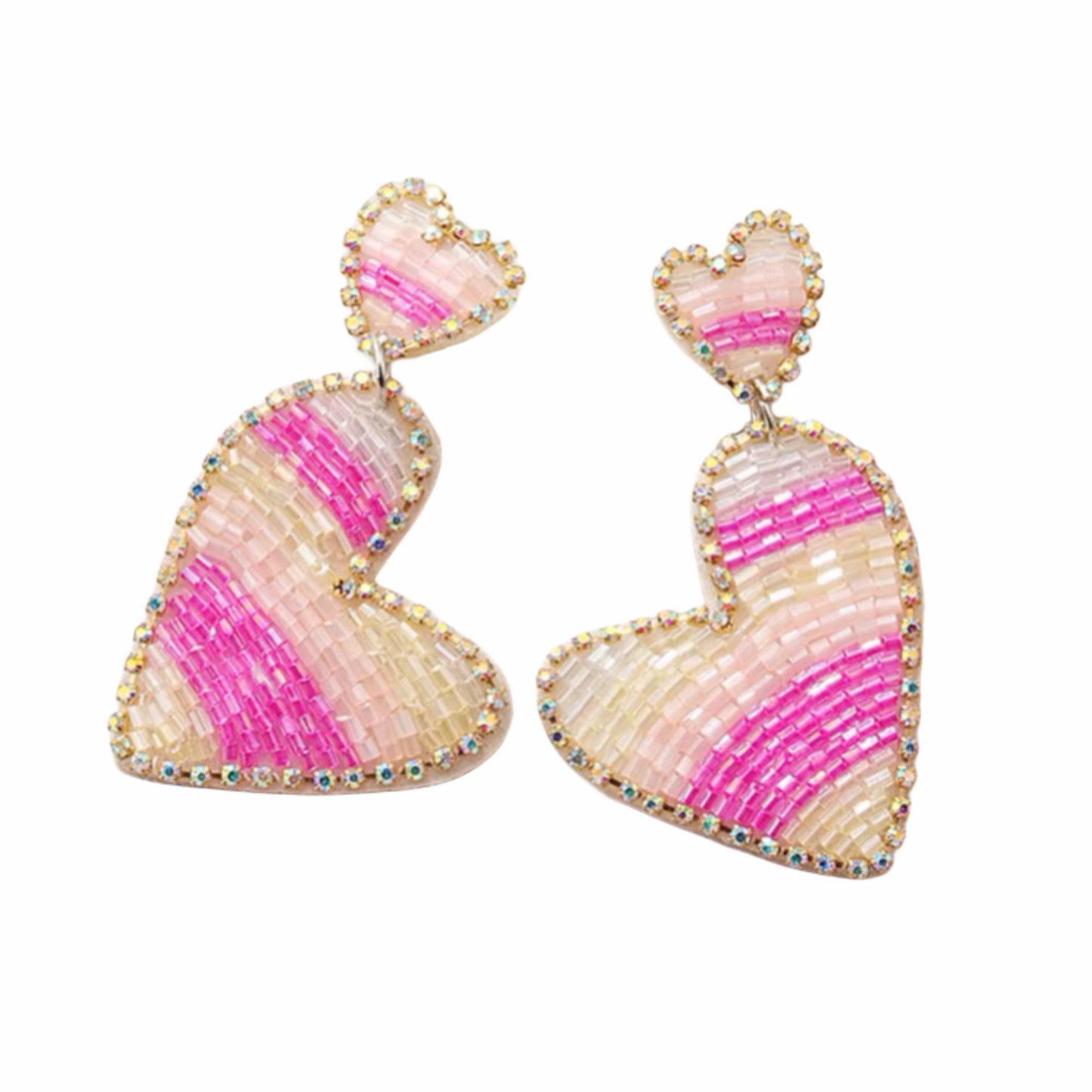 Pink Striped Double Heart Earrings