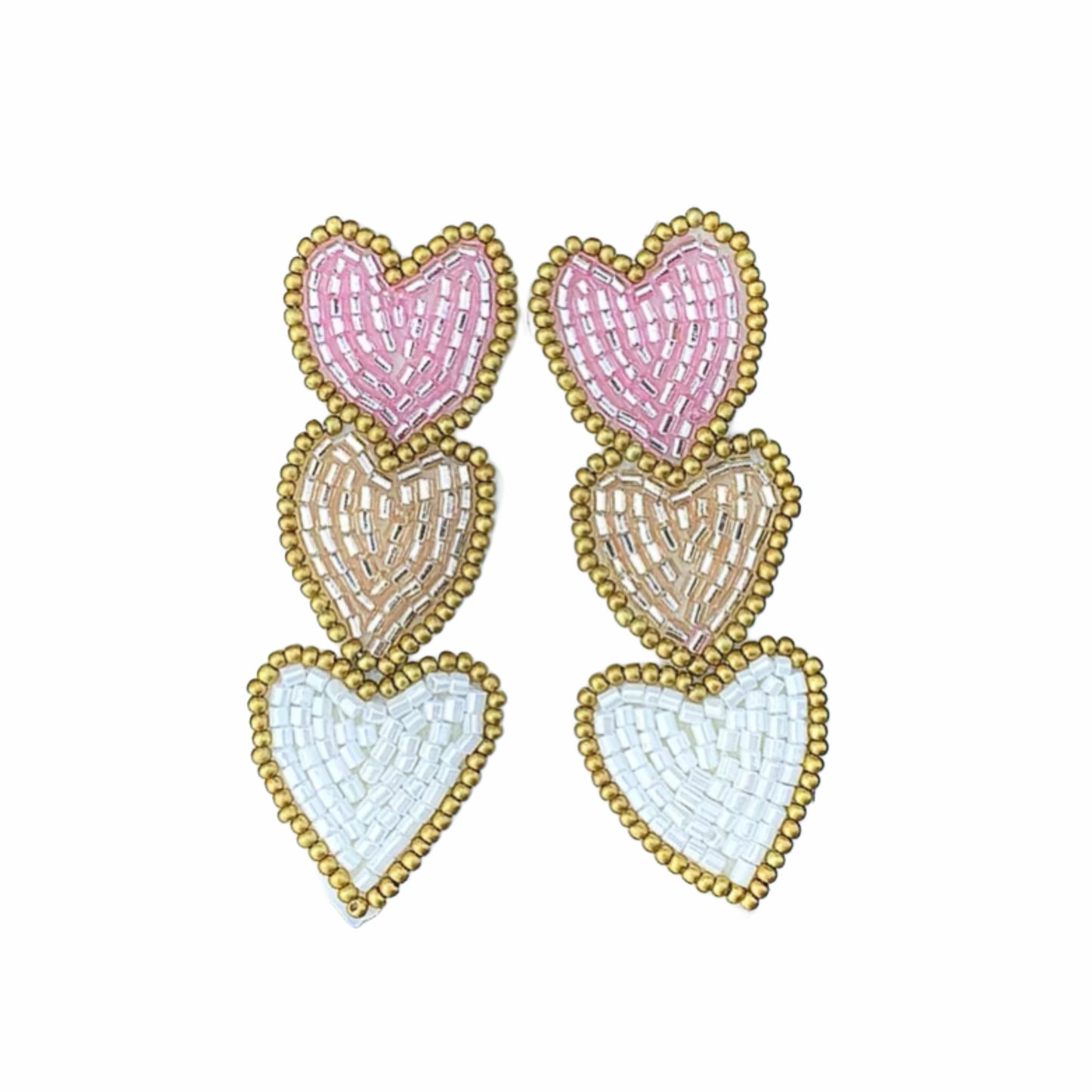 Triple Heart Pink Gold & White Earring