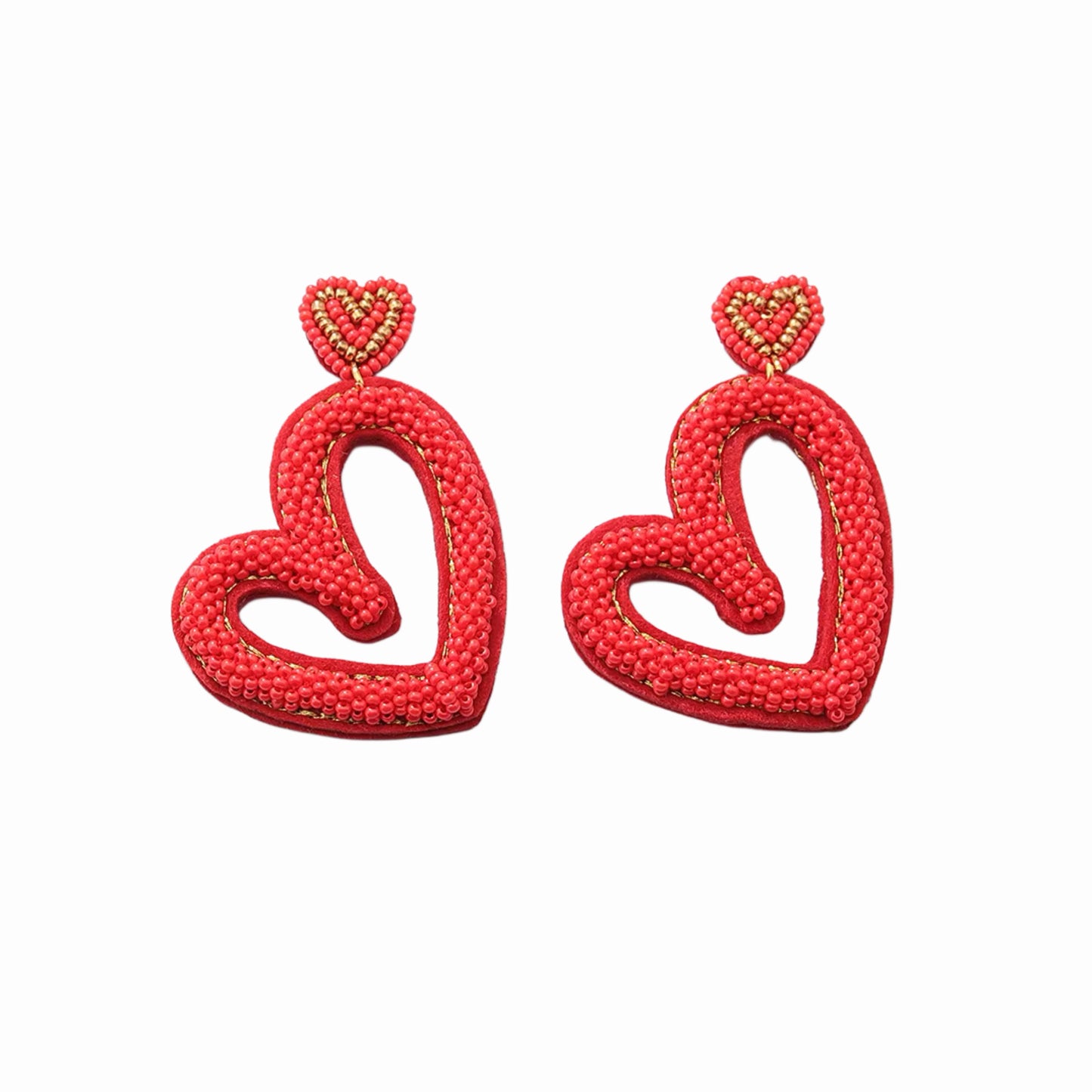 Red Beaded Open Heart Earrings