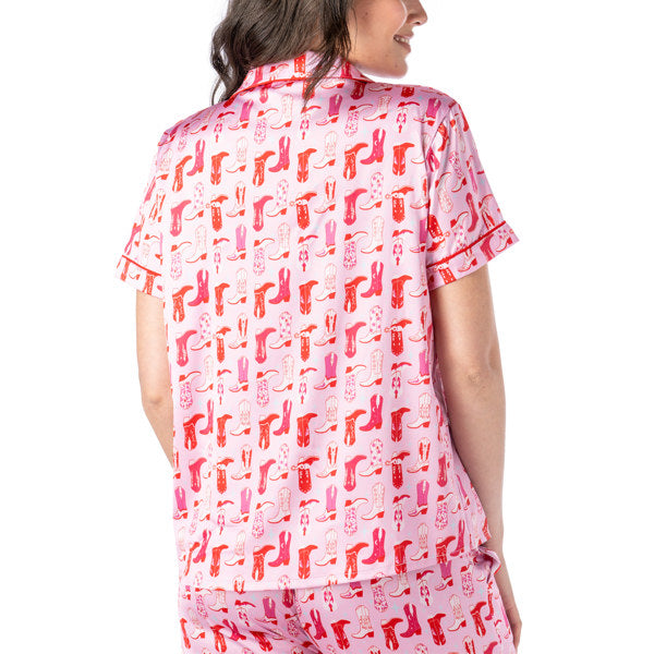 Boots and Bubbles Satin Pajama Top