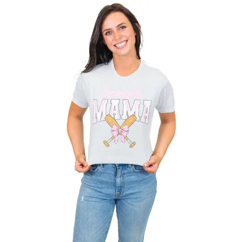 Baseball Mama Heather White Crew Tee