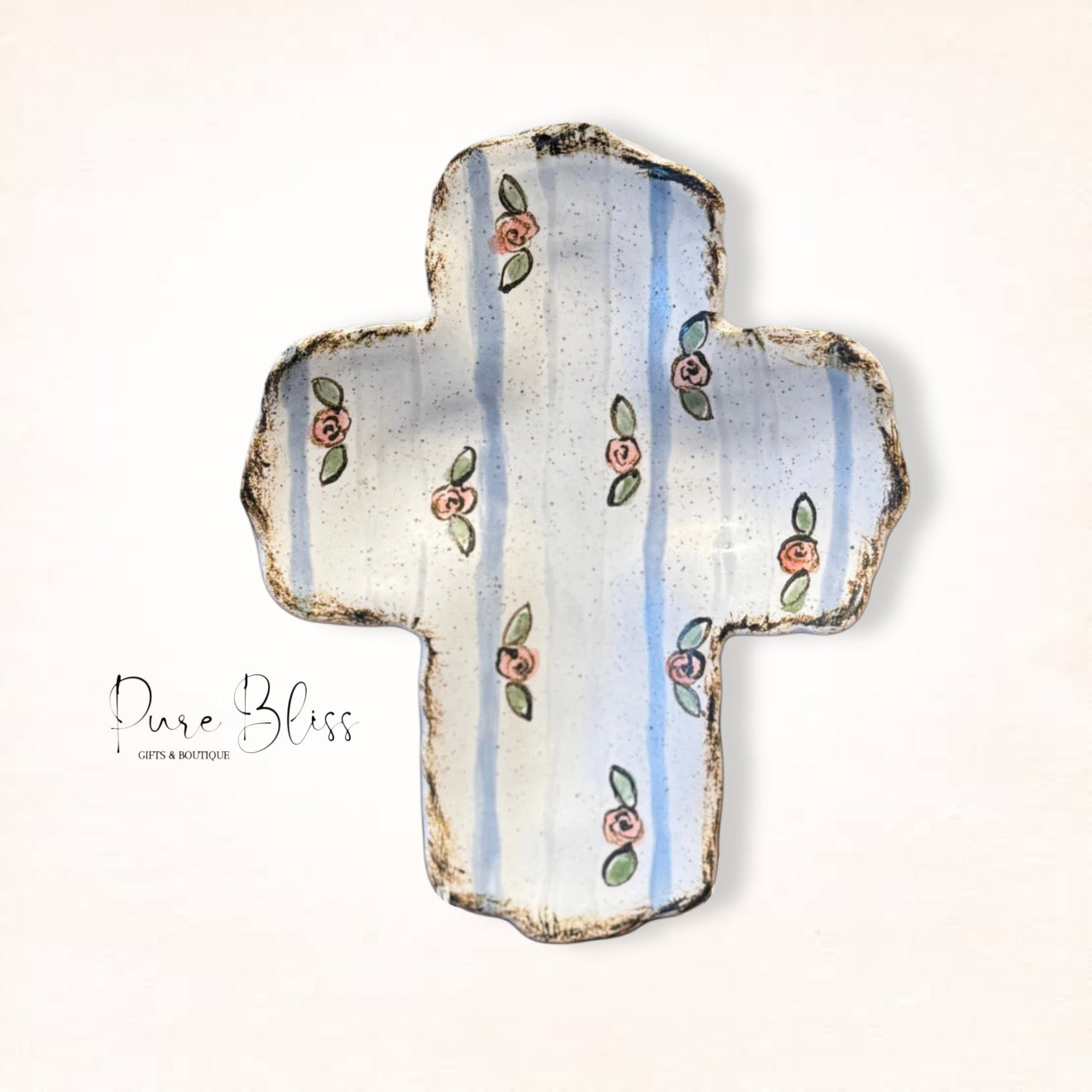 Cottage Stripe Cross Pottery - Blue