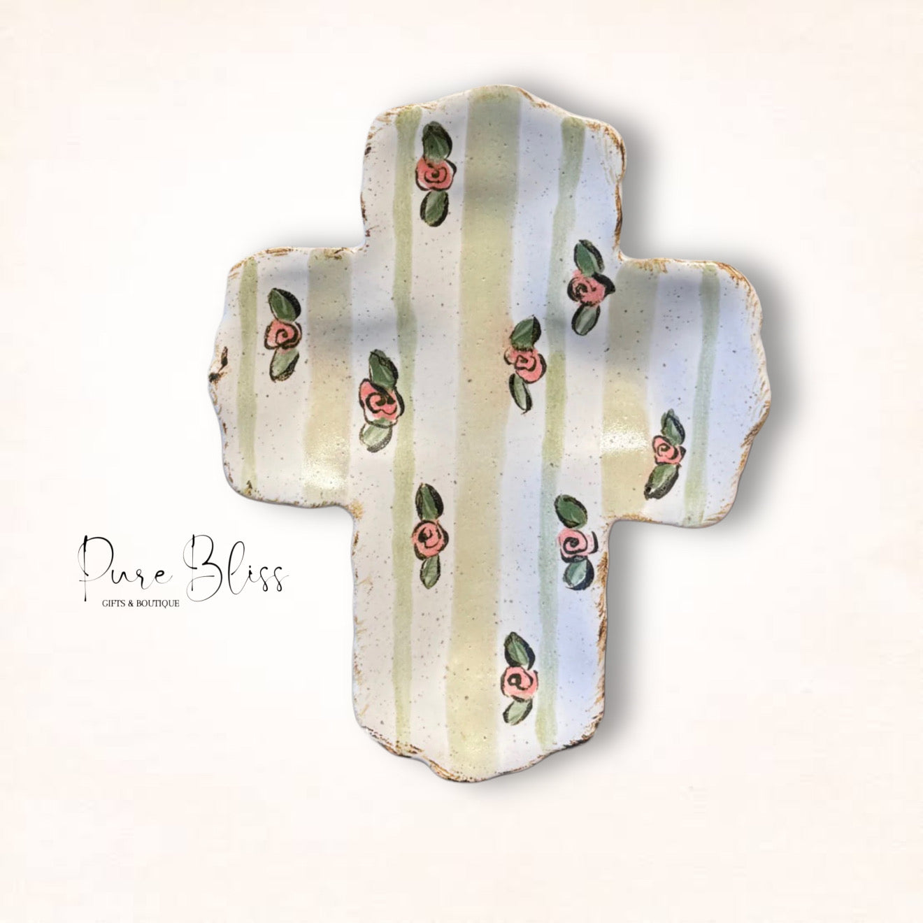 Cottage Stripe Cross Pottery - Green