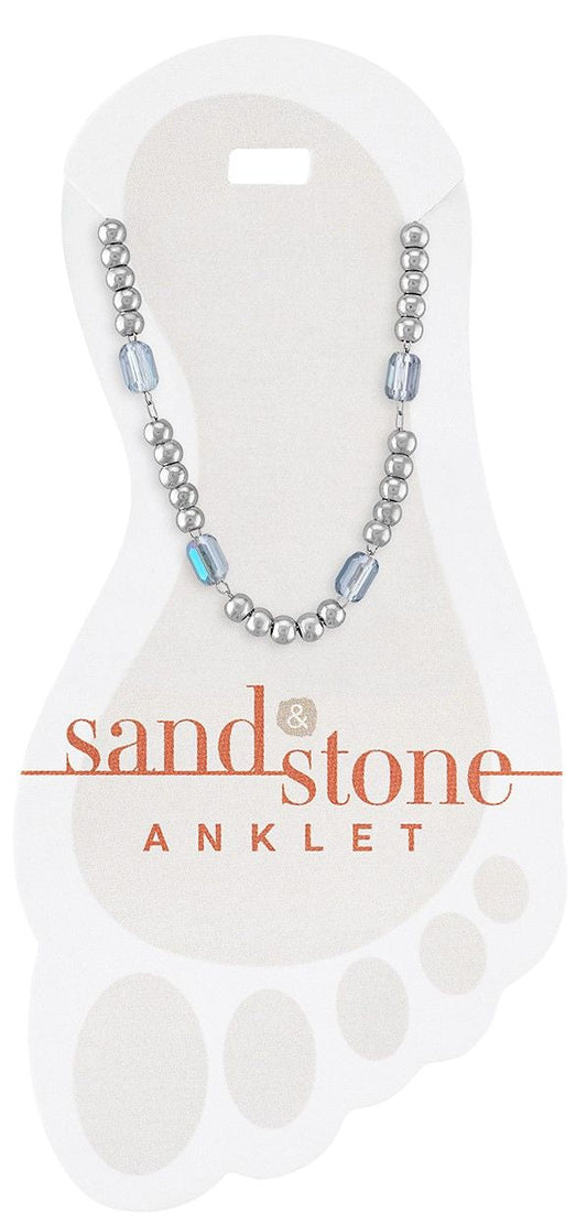 Silver Petite Ball and Blue Facet Sand & Stone Anklet