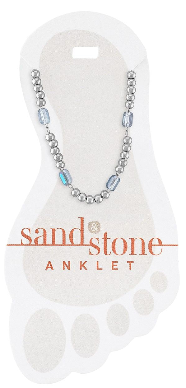 Silver Petite Ball and Blue Facet Sand & Stone Anklet