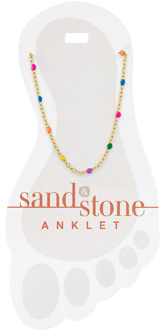 Gold Petite Rainbow Beaded Chain Sand & Stone Anklet