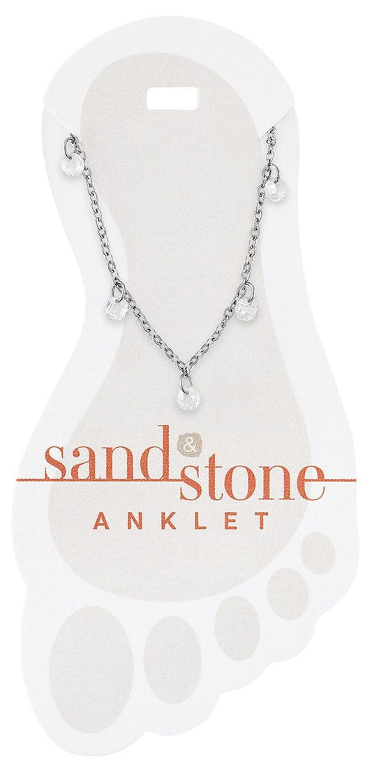 Silver Ball & CZ Dangle Sand & Stone Anklet