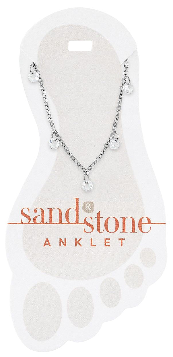 Silver Ball & CZ Dangle Sand & Stone Anklet