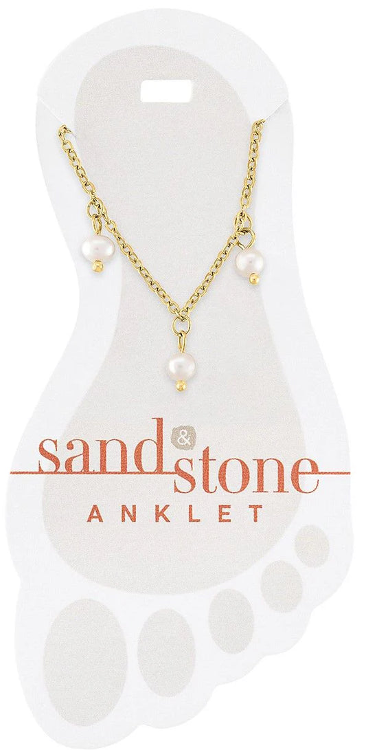 Gold Multi-Pearl Dangle Sand & Stone Anklet